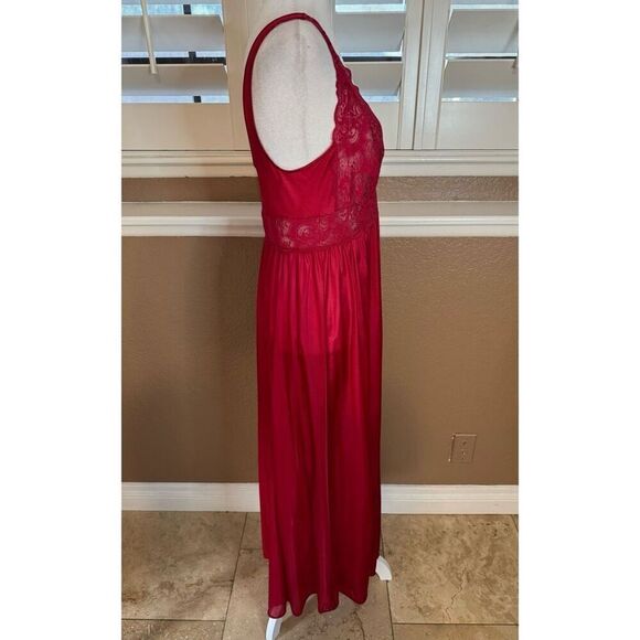 Vintage Shadowline M Satin Gown And Robe Set Deep Red Lace Trim Romantic Evening - Picture 9 of 12